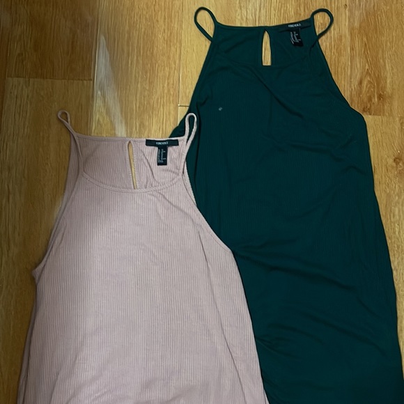 BUNDLE DEAL - Two Forever 21 Jersey Knit Mini Dresses (Pink and Hunter Green) - Picture 7 of 15
